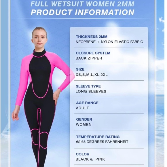 REALON Womens Small Wetsuits 2mm, Adult One Piece Full Body Long Sleeve - Picture 5 of 8